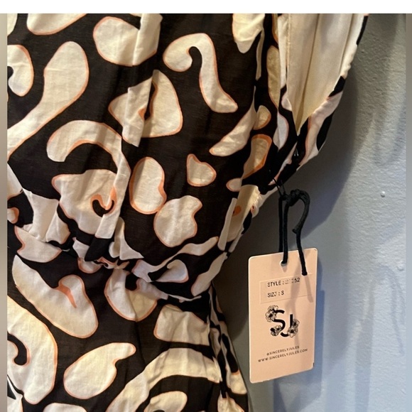 SINCERELY JULES Black and Cream Fit and Flare Midi Dress with Tie Front/size S - Picture 6 of 13